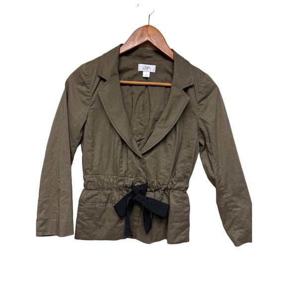 Loft Ann Taylor Olive Drab Green Belted Button Up Blouse Women's Size 00 - Picture 2 of 9